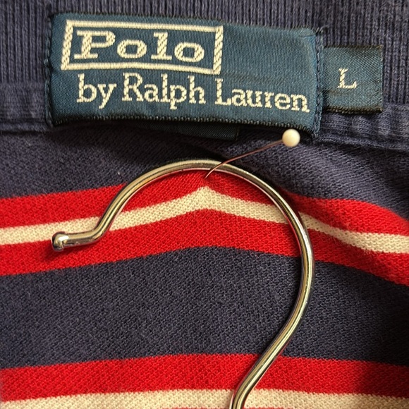 Polo by Ralph Lauren Men's 2 Button Shirt Red White & Navy Stripes Size Large - Picture 2 of 13
